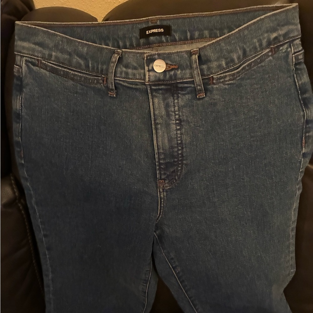 Express High Rise Dark Blue Women's Jeans Cropped Flare Mid Rise Size 8